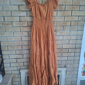 Women's Orange Off-Shoulder Maxi Dress